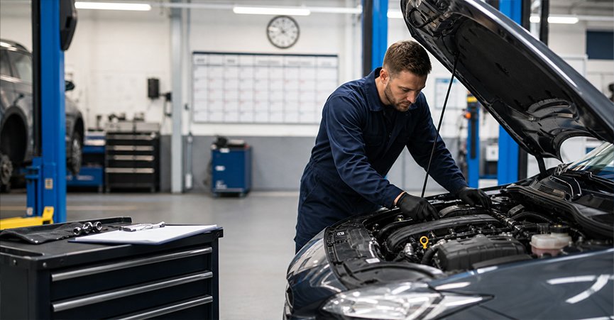 A diesel mechanic Mackay performing a thorough engine check to show how long a professional logbook service takes in a modern workshop setting.