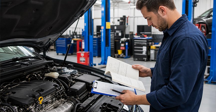 Expert technician performing auto air conditioning Mackay maintenance and car aircon repair Mackay; a vital part of a comprehensive logbook service for local drivers.